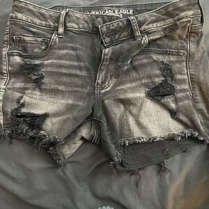 American Eagle Outfitters Black Distressed Denim Shorts